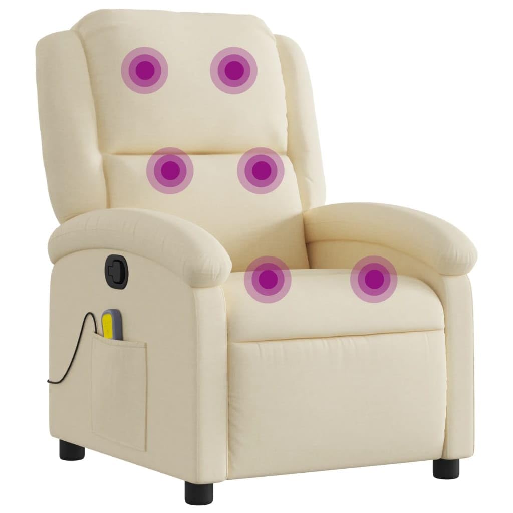 vidaXL Fauteuil de Massage inclinable Crème Tissu