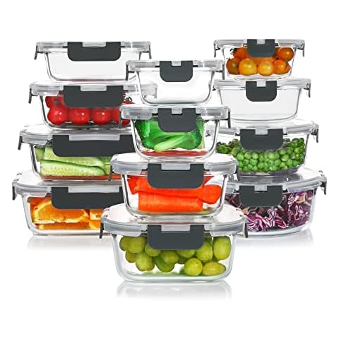 KOMUEE 24-Piece Glass Food Storage Containers Set Cover