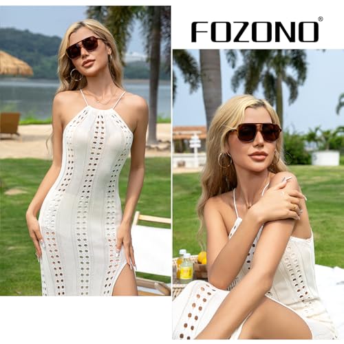 Classic Retro Aviator Sunglasses for Women Men Oversized Trendy Square Vintage Double Bridge Aviators Shades FZN8213