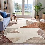 Dssimo Geometric Abstract Area Rug for Bedroom, Pyramid Ladder Design Modern Orange and Brown Rugs, Low Pile, Home Office Contemporary Accent Washable Rug for Living Room Dining Nursery, Orange 4x6