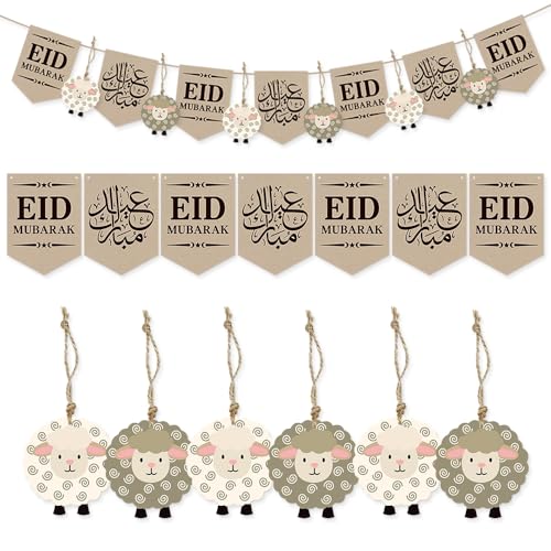 Eid Munarak Banner EID Mubarak Girlande Schaf Anhänger Drkorations Ramadan Banner Hängegirlanden für Muslimische Umrah Mubarak Eid Al Fitr Festival Party Deko
