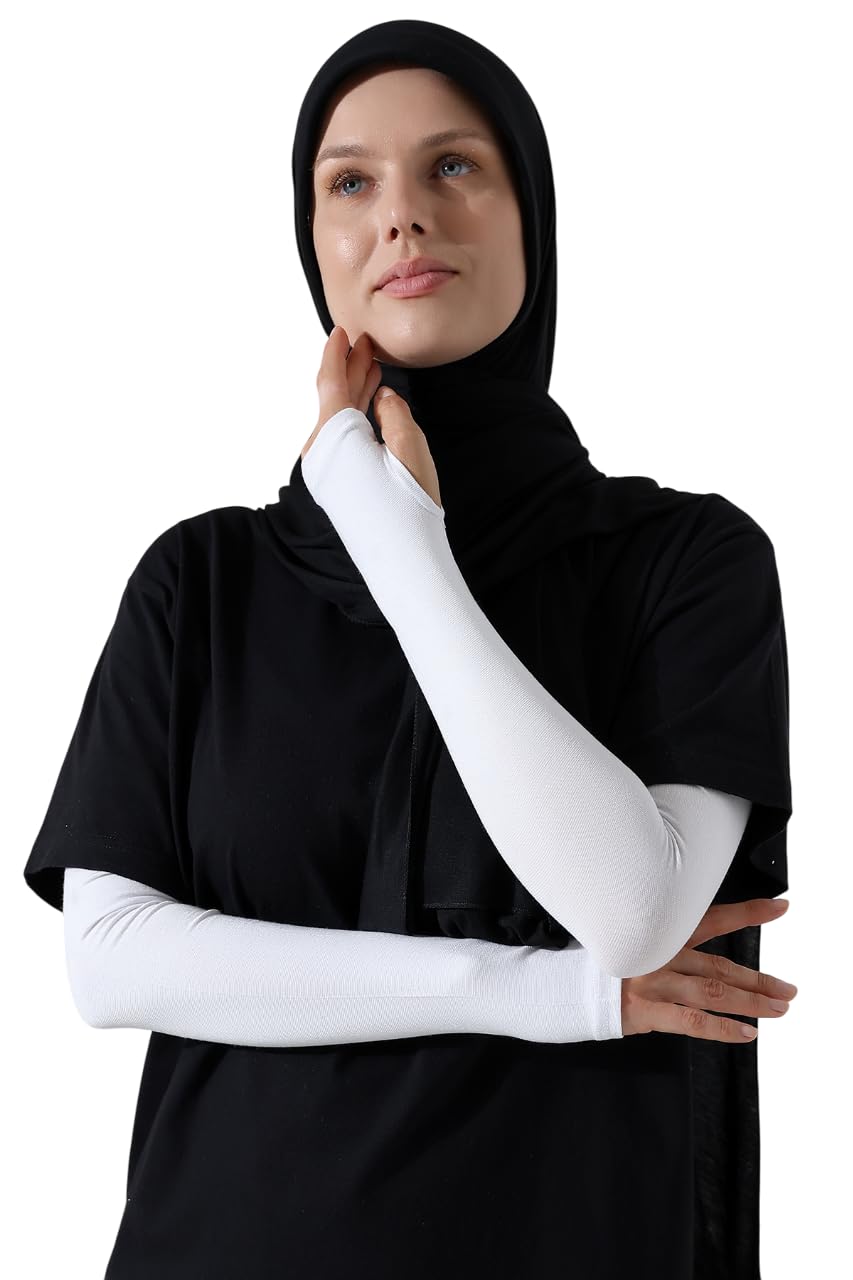 ihvan online, Hijab Sleeves for Women, Muslim Arm Sleeve for Prayer, Women's Soft Stretchy Modest Sleeves to Cover Arms with Thumb Hole, White