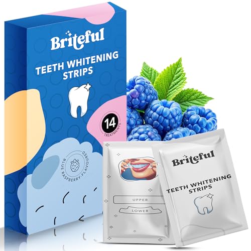 Briteful Teeth Whitening Strips - 28 Strips - Advanced Non-Peroxide Formula with 8% Pap - Easy to Use Teeth Whitening Kit - Premium Teeth Whitener Product (14 Treatments, Blue Raspberry)