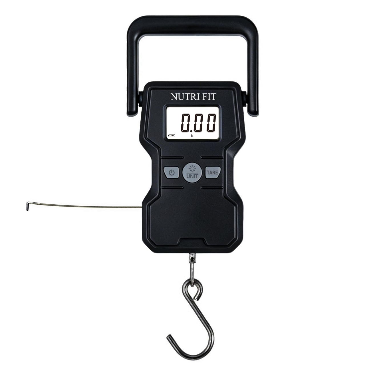 NUTRI FIT Cyfrowa waga bagażowa, waga bagażowa z taśmą mierniczą, elektroniczna waga do ryb, 50 kg/110 lb waga wisząca waga pocztowa z hakiem do podróży, wędkowania, ważenia paczek, podświetlany