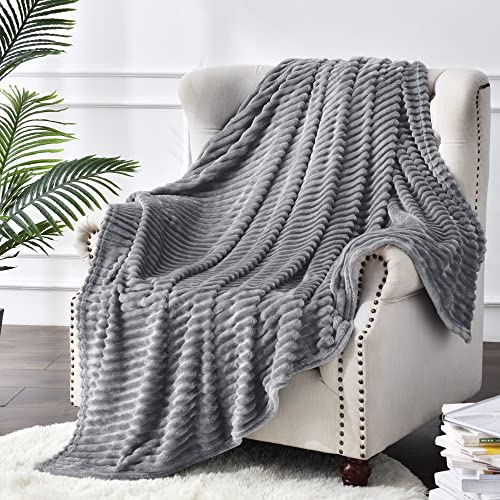 Image of BEDELITE Fleece Throw Blanket for Couch - 3D Ribbed Jacquard Soft and Warm Decorative Fuzzy Blanket - Cozy, Fluffy, Plush Lightweight Gray Throw Blankets for Bed, Sofa, 50x70 inches