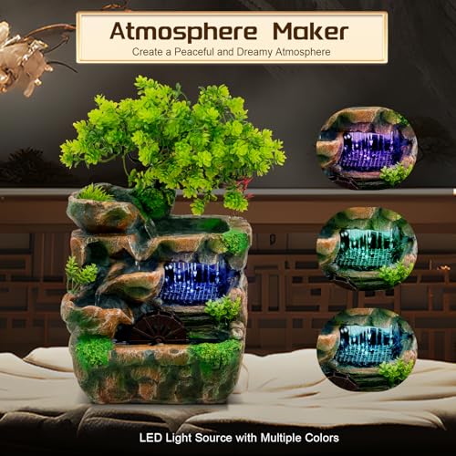 Miniatura 3 de Fuente De Mesa De Resina Con Iluminación Led Y Cascada, Decoración De Jardín De Piedra Zen Con Sonidos De Agua Calmantes Para Relajación Y Meditación, Ideal Como Decoración De Escritorio 220 V