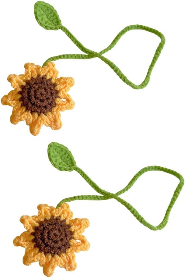 Sunflower Bookmarks Handmade Knitted for Readers Book Lovers Writers, Curtain tiebacks holdbacks,Car Ornaments (2 Sets Sunflower)