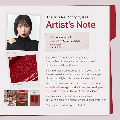 Image of Espoir Iconic Lip Stain The Red - Long Lasting Korean Lip Stain with Hydrating Hyaluronic Acid, High Pigment Red Lip Tint, Lightweight Transfer-Resistant Formula for Smooth, Defined Lips