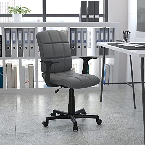 Flash Furniture Clayton Mid Back Swivel Task Chair with Arms - Gray Vinyl Upholstery - Tufted Back and 360° Swivel by Flash Furniture - Image 2