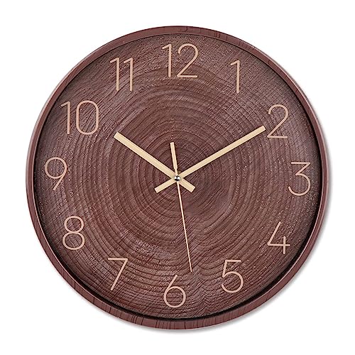 Reloj de pared con aspecto de madera, tronco de árbol, anillos anuales, diámetro de 30 cm, reloj de pared grande, aspecto de madera, movimiento silencioso sin ruido de tictac (plástico, marrón)