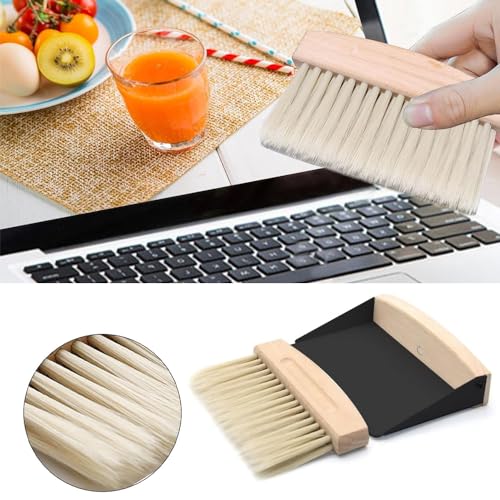 2 Stücke Tischbesen Besen und Kehrschaufel Set, Tischbesen und Kehrschaufel Set, Mini Besen Tischfeger, Schaufel und Besen Set für Küche Wohnzimmer Holzfarbe – Bild 4