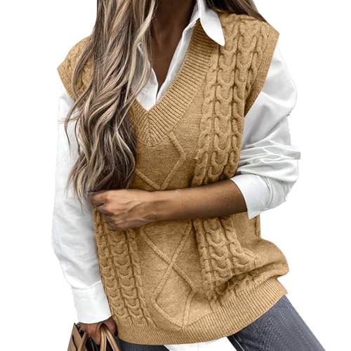 Sweater Vest for Women Classic V Neck Uniform Sleeveless Cable