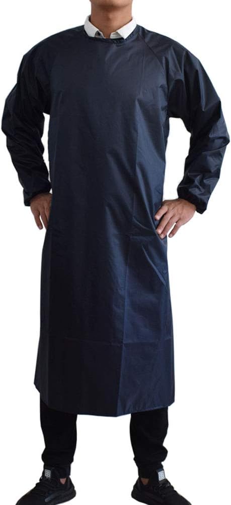 Waterproof Apron with Long Sleeves Buthcher Work Diy Art Apron for Women Men MD008-Darkblue