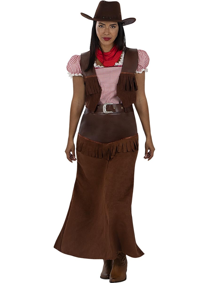 Funidelia | Disfraz de Vaquera Deluxe para mujer Vaqueros, Indios, Western - Disfraz para adultos y divertidos accesorios para Fiestas, Carnaval y Halloween - Marrón