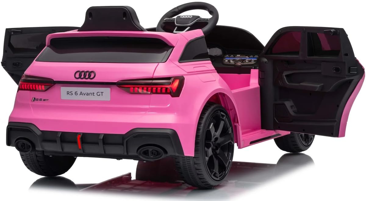 Playhouse Lizenz Audi RS6 GT Avant 4x4, 4 Motoren - 180W, Bluetooth, Fahrersitz aus Leder, 4 Stoßdämpfer, Eva Räder, 12V 9ah, Fernbedienung, Kinderauto Kinderfahrzeug Kinder Elektroauto (Rosa)
