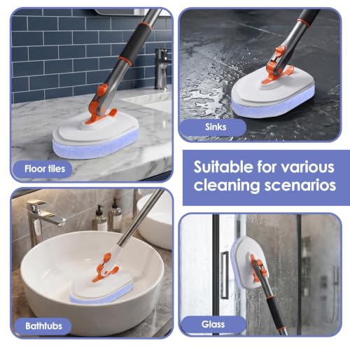 Image of 2Pcs Tub Scrubber Refill Scouring Pads- Shower and Tub Scrubber Replacement | For Tile Brushes, Microfiber Scrub Pad for Cleaning Bathroom Kitchen Toilet Tiles Sink