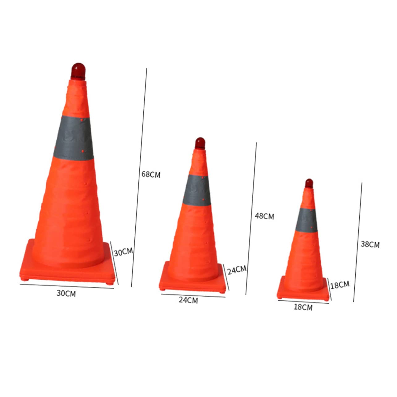 Cône Routier Pliable Réfléchissant Orange avec Lampe LED | Bandes Réfléchissantes, Design Pliable et Facile à Transporter, 1 Pièce avec 2 Piles Aaa