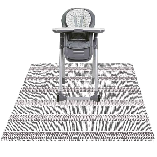 Image of Splat Mat for Under High Chair/Arts/Crafts, Triluby 51" Waterproof Non Slip Food Splash Mat for Eating Mess, Washable Weaning Mat Reusable Spill Floor Protector (Stripe)