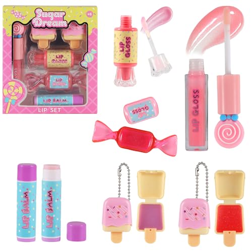 M&U MAKE YOU UP MU 6pc Candy Sweet Lip Gloss Set for Kids - 1 Straight Stick 2 Ice Cream and 2 Candy Balms Non-Toxic Girls Birthday Gift Fun Theme Party Favors