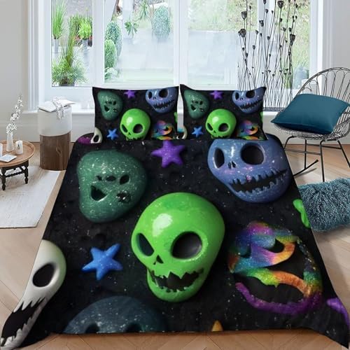 Housse de couette crâne coloré mignon, le cadeau de lit idéal - 3
