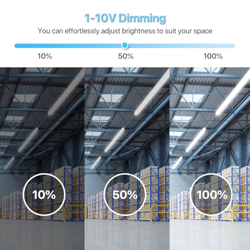 HYPERLITE 8FT LED Linear Strip Light Fixture: 80/64/50W LED Shop Lights 3500K/4000K/5000K CCT Selectable 1-10V Dimmable UL Listed 130lm/w Commercial LED Shop Lights for Garage Warehouse 4pack