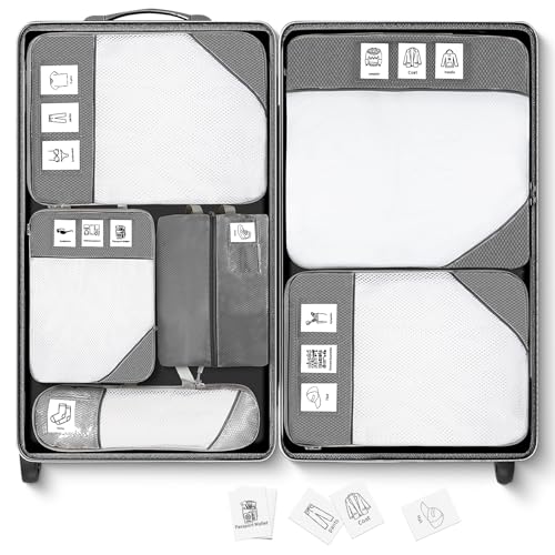 Compression Packing Cubes for Travel 6 Set Expandable Packing Organizers Durable Luggage Bags Organizers for Suitcases Travel Accessories (Gray)