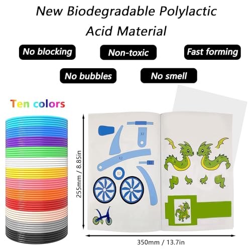 3D Stift Vorlagen Zubehör, 40 Muster Dickes Papier Vorlage, 3D Pen Vorlagen, 3D-Druck-Zeichenbuch, 3D Stift Vorlagen (40 Muster) Starterset Zubehör 1.75mm PLA Filament 10 Farben 5M (Kein Stift)