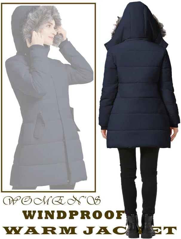 GGleaf Women's Winter Thicken Puffer Coat (Standard & Plus Size) Warm Snow Jacket with Fur Removable Hood - Image 5