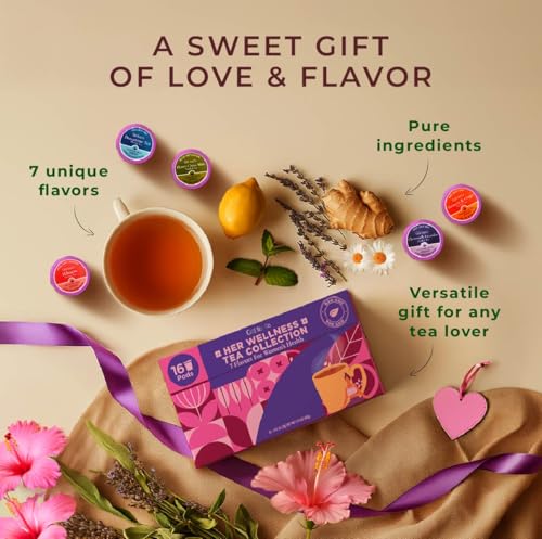 Image of Her Wellness Tea Pod Gift Set (16 Count) - 7 Flavors Assorted Variety Pack | Chamomile Lavender, Citrus Mint, Turmeric Ginger, Hibiscus, Milk Thistle, Dreamtime, Passion Fruit, for Women, Non-GMO