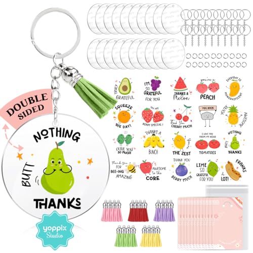 Image of YOPPIX 140 PCS Acrylic Keychain Blank Set, Fruit Double-Sided UV DTF Stickers Acrylic Keychain Making Kits for Vinyl DIY Craft Project