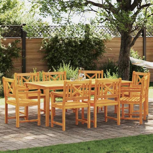 Mimdixy Juego de muebles de jardín para balcón, silla de camping, silla de jardín, 8 unidades, marrón, 56 x 56 x 90 cm, madera maciza de acacia, sillón de exterior para terraza, balcón, porche, fácil