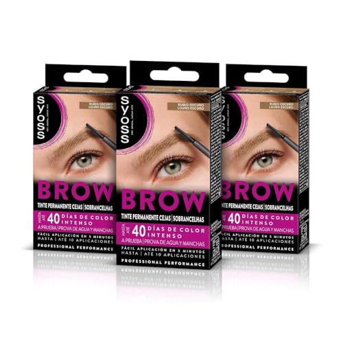 SYOSS Brow Tinte para Cejas Rubio Oscuro (1 x 10 ml), coloración permanente pelo, resistente al agua, 40 días de duración y hasta 10 usos, para unas cejas perfectas, Pack 3