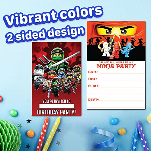 Set of 30 Invitation Cards Ninja g -Themed Happy Birthday Invitation Cards - Lightweight (230g), Postcard Style Invites for the Perfect Party Pack