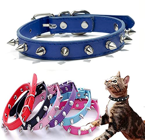 Spiked Dog Collar Mushrooms Rivet Soft Pu Leather Spike Stud Studded Cat Collar, Adjustable For Kitten Puppy Pet Dark Blue M #TOP4