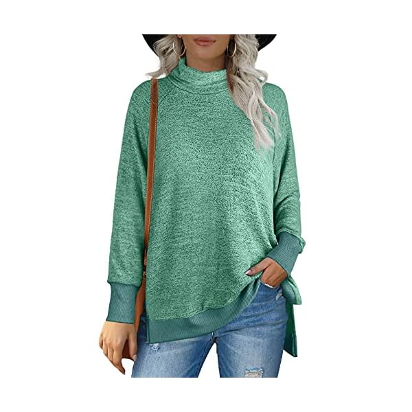 OFEEFAN-Womens-Turtle-Neck-Sweatshirts-High-Low-Hem-Side-Slit OFEEFAN Womens Tunic Tops Long Sweaters for Women to Wear with Leggings Green XL