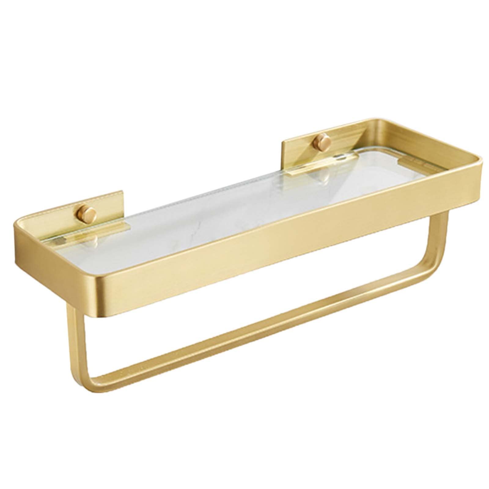 Ruiseawing Shower Caddy Glass Shower Shelf No Drilling Shower Rack Wall Mounted Adhesive with Towel Rack for Toilet