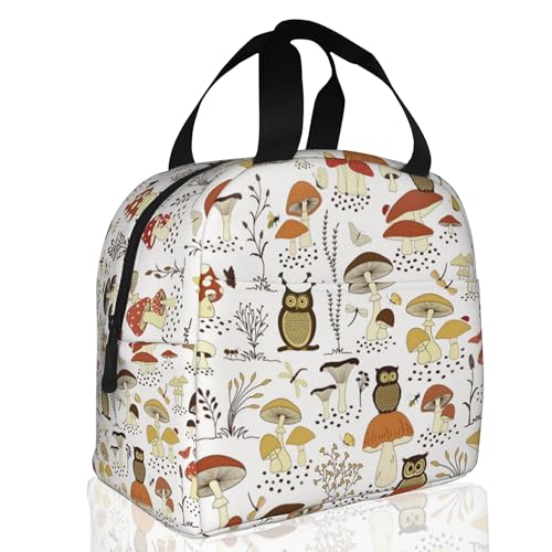 Insulated Lunch Bag, Owls and Cute Mushrooms Lunch Box for School Student Kids Boys Girls,Leakproof Small Lunch Tote for Adult Men Women,Reusable...