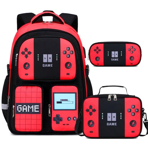 Jafeton Mochila com 3 peças, Vermelho-preto
