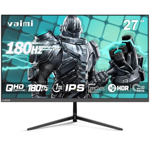 Image of 27 Inch QHD 2560 x 1440p IPS Gaming Monitor, 2K 180Hz 1ms PC Screen, DP 1.4 x 2, HDMI 2.0 x 2, FreeSync (Adaptive-sync), 138% sRGB, HDR 300, Eye Care, VESA Mount, Vertical Compatible