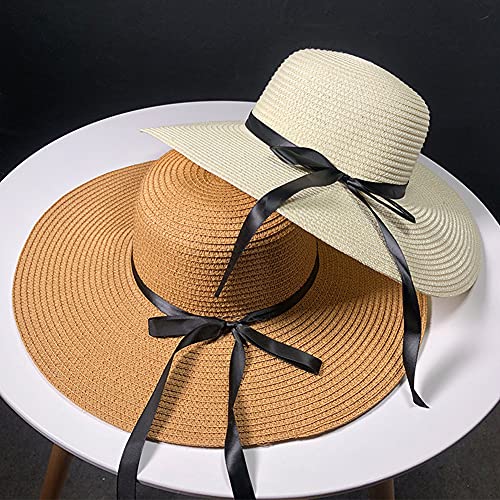 Julerwoo 2 PCS Parent-Child Straw Hat Wide Brim Bowknot Cap Beach Sun Hat for Girls Women4