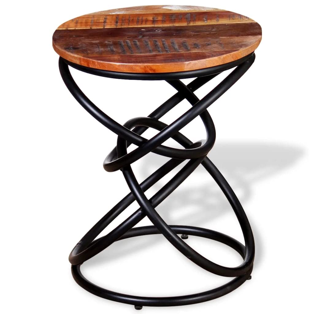 Tavolino rotondo in legno massiccio, 40 x 50 cm, vintage, metallo