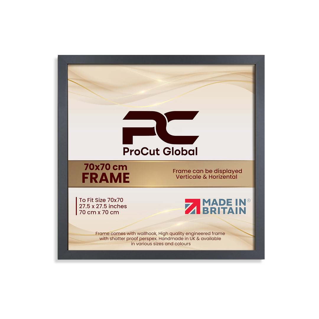 Procut Global 70X70CM Dark Grey Picture Frames - Modern Wooden Photo Frame with Shatterproof Perspex for Wall or Tabletop - Perfect for Posters, Certificates, Prints - Sizes & Colors Available