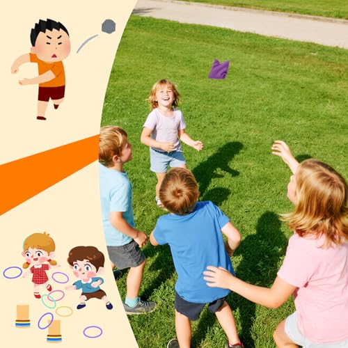 16 Stück Ringwurfspiel Kinder Outdoor, 8 Party Wurfspiele Toss Ringe Set & 8 Bohnensäckchen Wurfsäckchen Sandsäckchen Kinder, Wurfspiele für Draußen Indoor Outdoor Camping Gartenspiele Spielspaß