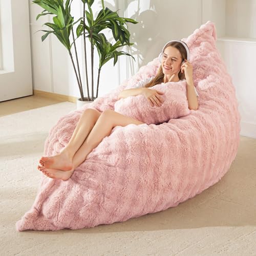 Image of MAXYOYO Giant Bean Bag Chair with Pillow, Convertible Bean Bag Chair for Adults, Floor Cushion Stuffed Floor Lounger for Living Room Bedroom, Bubble Pink