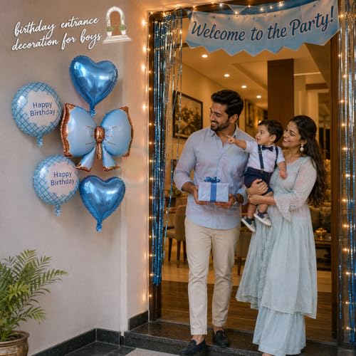 Image of Propsicle Bow Foil Balloons for Birthday Decoration Blue Boys | Bow theme foil balloon set for kids birthday party with star and round balloons