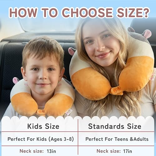 Image of Memory Foam Travel Neck Pillow for Teens and Adults, Removable Cover, Cow | Machine washable, 17 in neck size for teens and adults, 360-degree head and chin support, car and airplane use