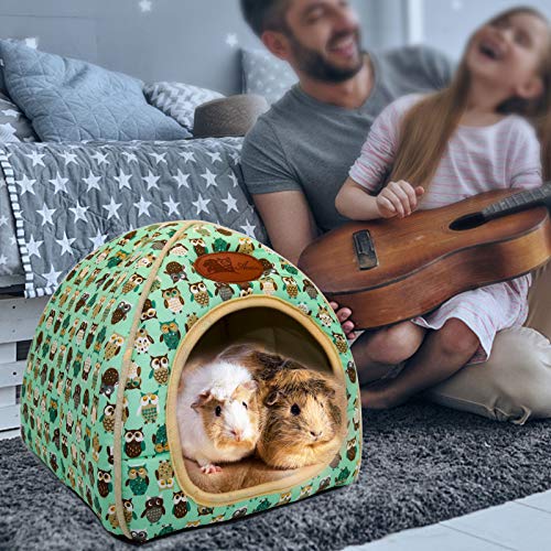 Image of BWOGUE Guinea Pig Bed Warm Cave Beds Hamster House Large Hide-Out for Rabbit Guinea Pigs Bearded Dragon Rats Winter Warm Cage Nest,Green