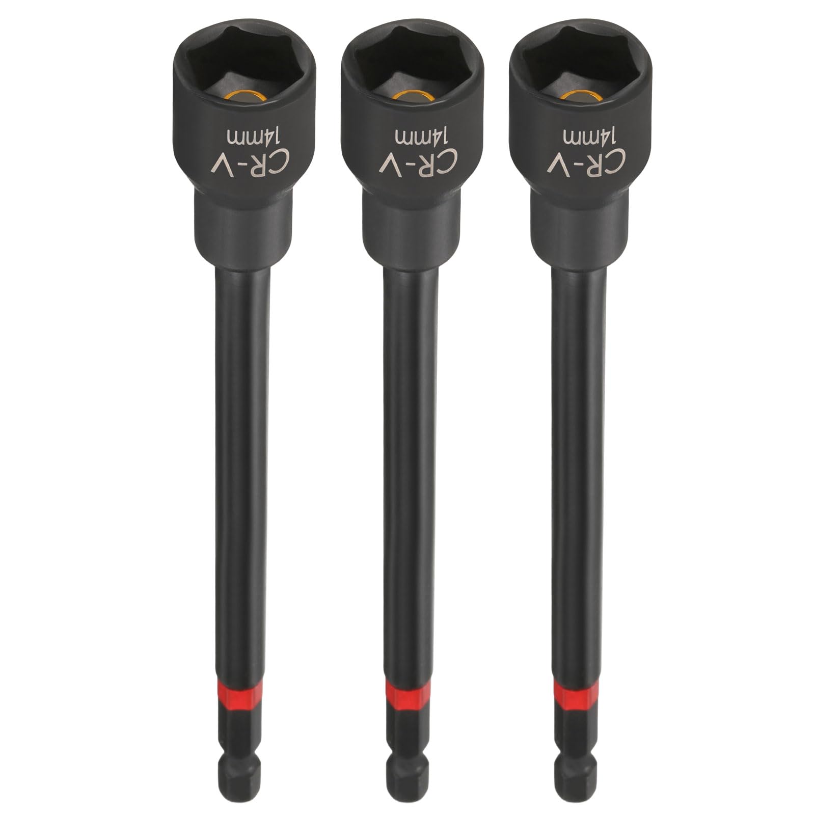 sourcing map 3pcs Nut Driver Drill Bit 14mm Metric Socket 1/4" Hex Shank 6" (150mm) Long Magnetic 6-Point Sockets Quick Change Phosphated CR-V Steel Bolt Setters for Power Drill Drivers, Black — image 1