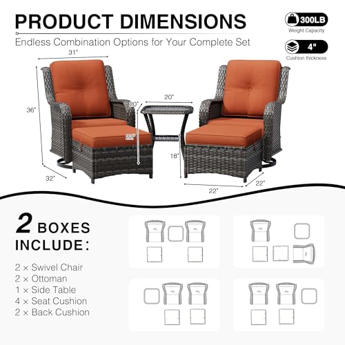 Image of Joyside 5 Piece Wicker Patio Furniture Set, Outdoor Swivel Rocker Patio Chairs with High Back, Deep Seating, Wide Armrest, Thickened Cushions, Outdoor Furniture for Deck, Porch Use