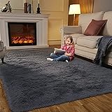 Area Rugs for Bedroom Living Room, 5ft x 7ft Darkgray Fluffy Carpet for Teens Room, Shaggy Throw Rug Clearance for Nursery Room, Fuzzy Plush Rug for Dorm